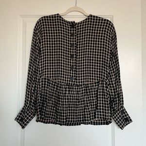 Madewell Button Back Peplum Top - Windowpane